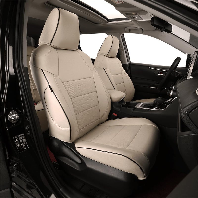 EKR Custom Fit RAV4 Car Seat Covers for Toyota RAV4 2019-2023 - Full Set, Leather (Beige)